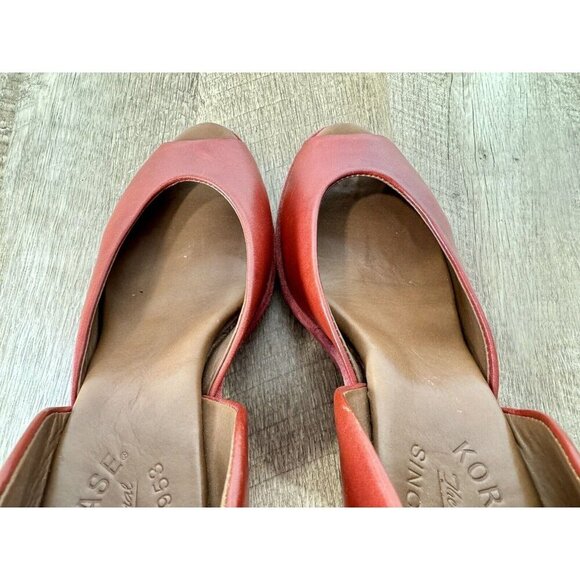 Kork Ease Liliana Heels Shoes Womens 7.5 Red Wedge Slip On Peep Toe Leather - Picture 10 of 13